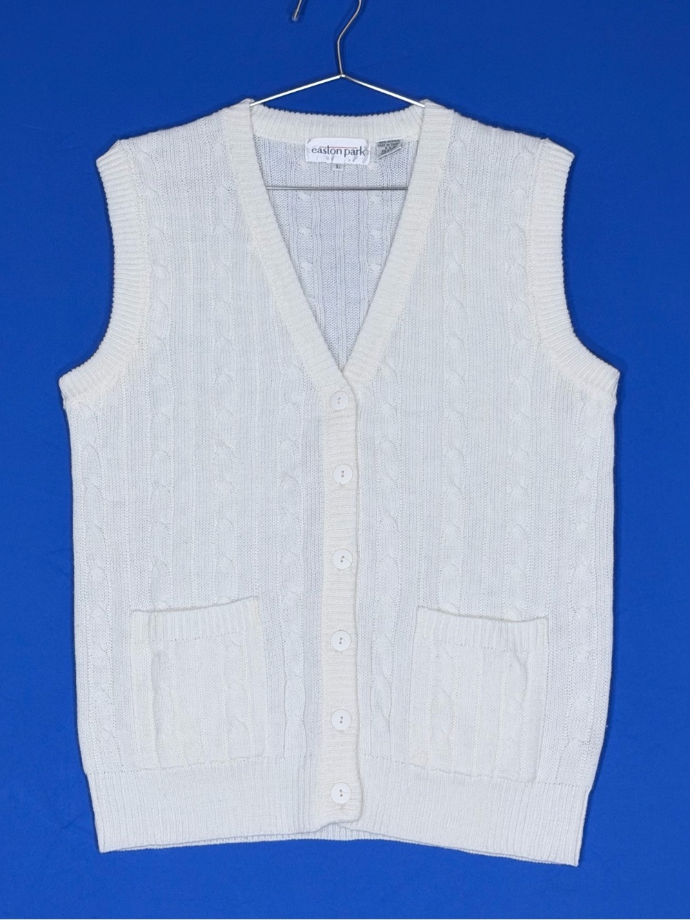 🤍 Vintage Easton Park Cable Knit Button Front Sweater Vest Ivory L